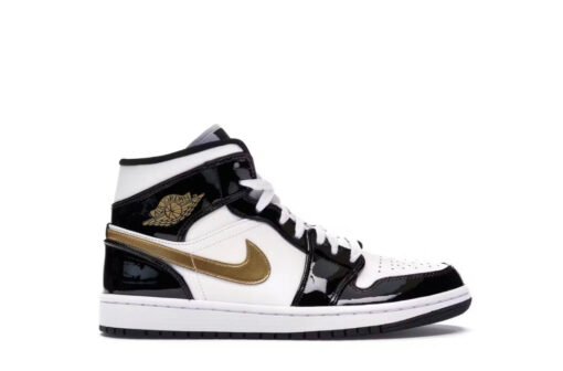 Jordan 1 Mid patent, white black gold