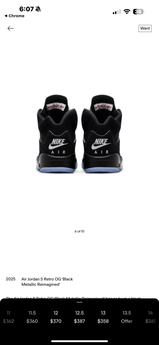 Air jordan retro 5’ OG black metallic reimagined - Image 3